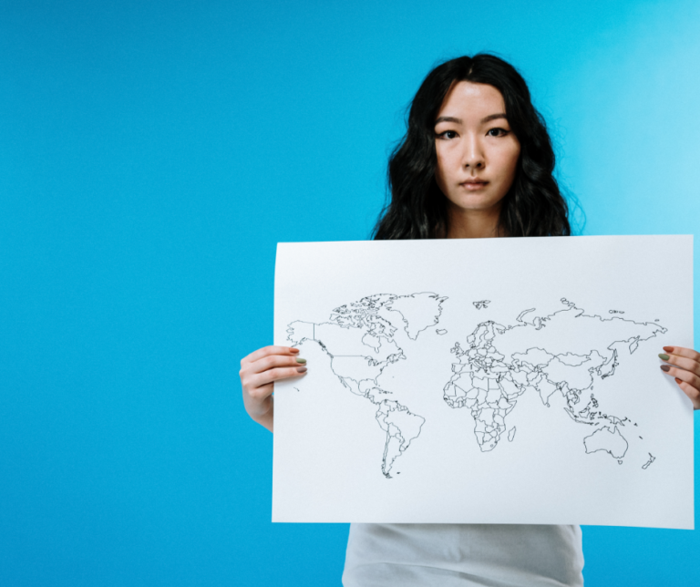 A woman showing infographic